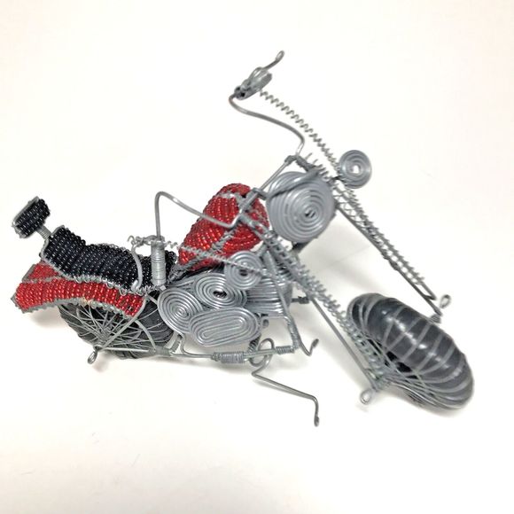 Handmade Seed Bead Beaded Wire Motorcycle Sculpture Folk Art Decor Gift - Picture 3 of 10